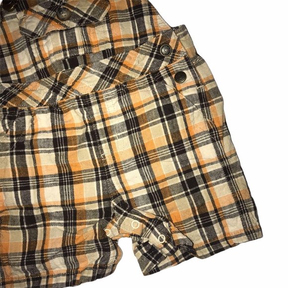 Janie & Jack Plaid Brown Orange Shortalls 3-6 Mo - Picture 4 of 7
